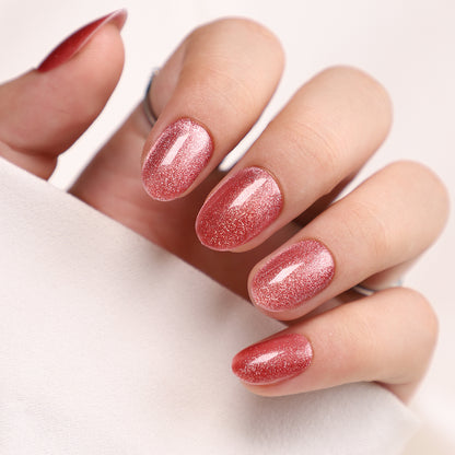Cat Eye Strawberry · medium · almond - Press On Nails