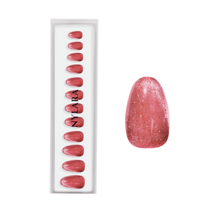 Cat Eye Strawberry · medium · almond - Press On Nails